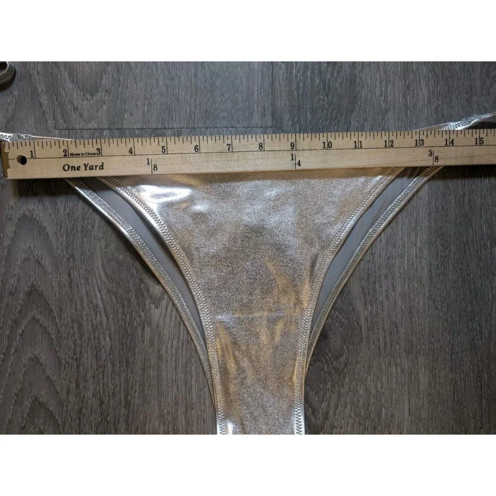 NWT SKIMS Metallic Swim Skimpy Triangle Bottom Side Tie Swimwear Nickle Size 4X